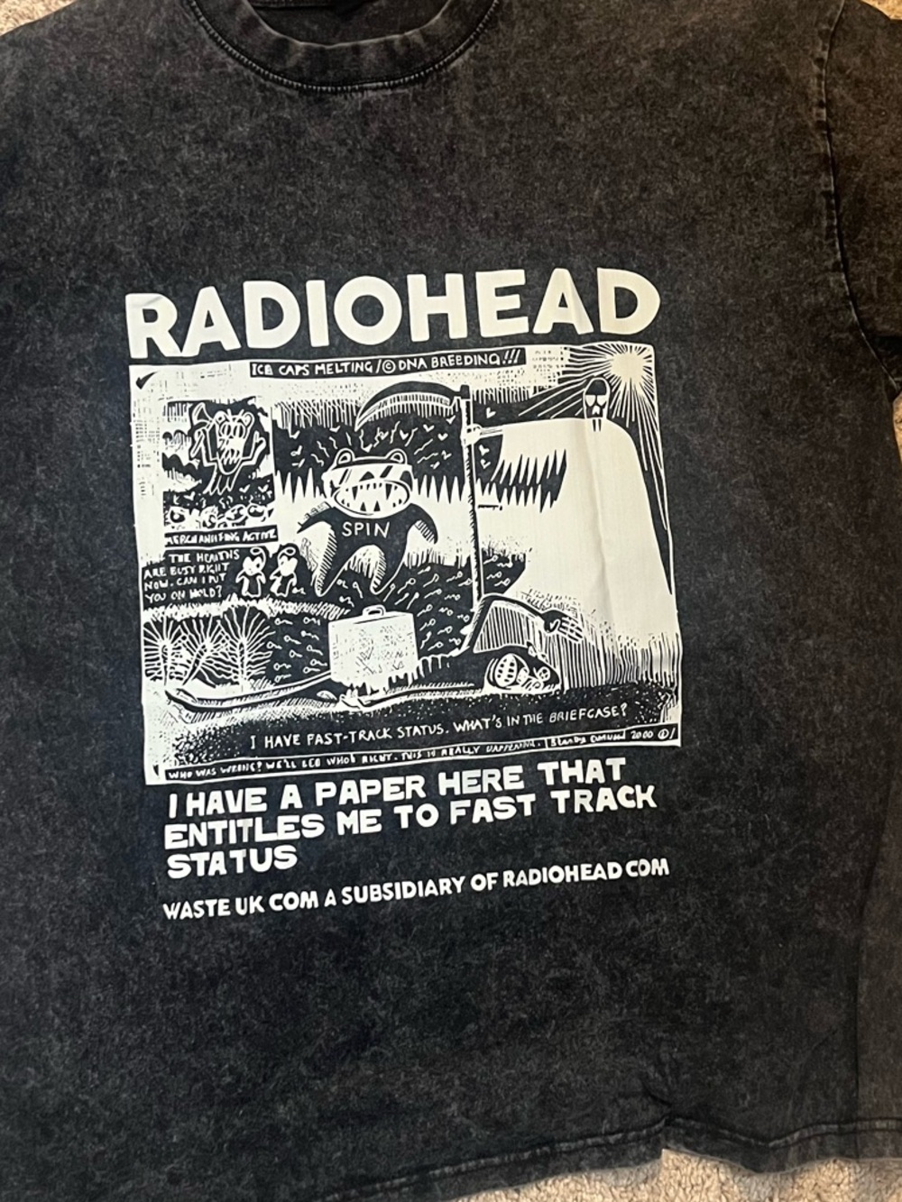 Radiohead  Men's Black Graphic Tee - Vintage Wash Print - Picture 2 of 2